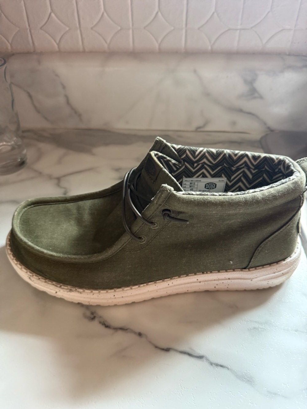 Hey Dude Olive Canvas Slip-On Chukka with Patterned Lining